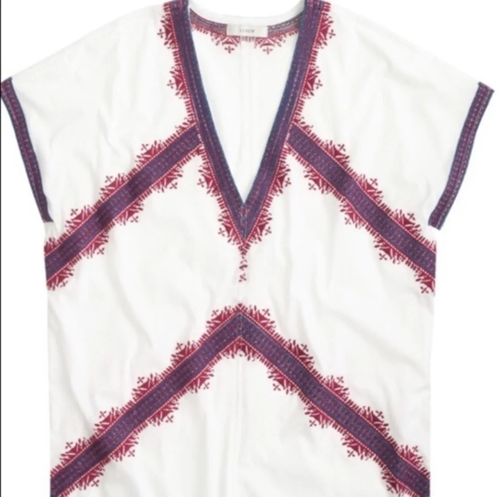 J Crew Embroidered Tunic Tee White M